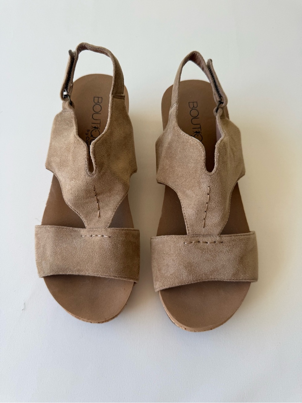 Boutique by Corkys Taupe Suede Cork Wedge Sandals Size 8